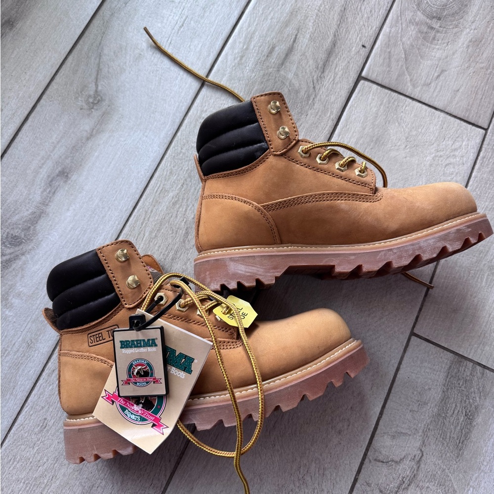 Brahma Tan and Black Leather Steel Toe Boots